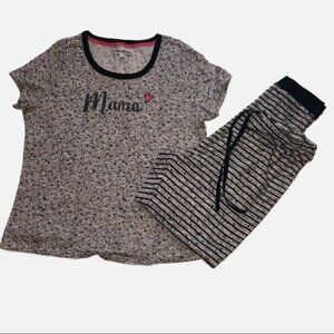 Dearfoams Pajamas Size Med Mama Gray Navy Striped Soft Knit Jogger Style Pants